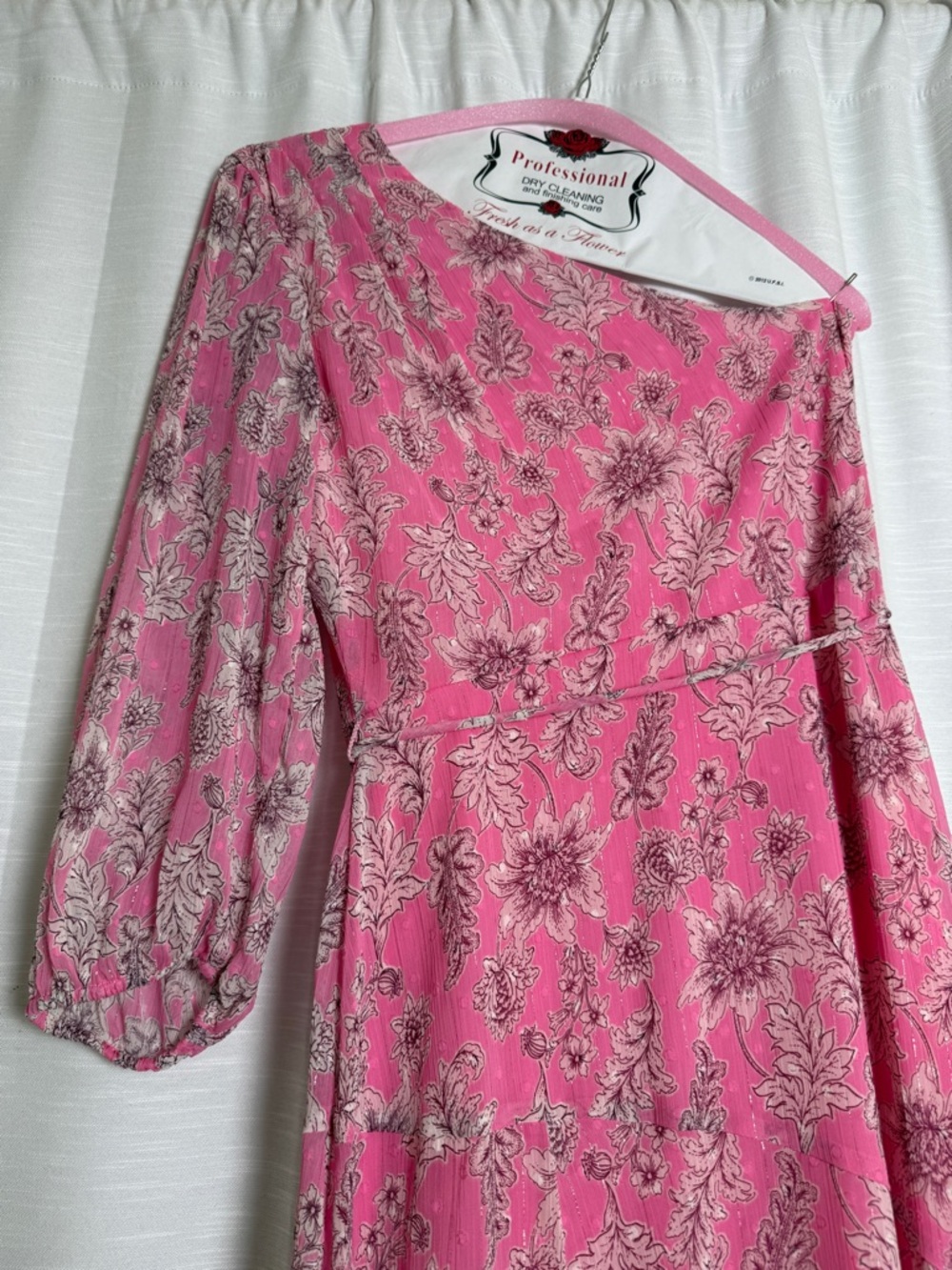 Taylor Pink Floral One Shoulder Midi Dress | Size 6 - Picture 8 of 12
